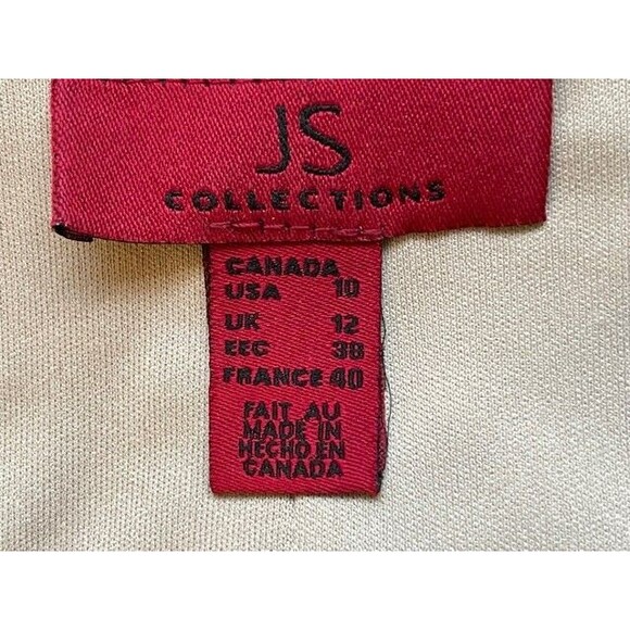 JS Collection Womens Blouse Size 10 Beige Black Button Front Black Ribbon Belt - Picture 5 of 5